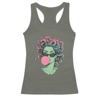 Winking Medusa In Sunglasses Blowing Bubble Gum Racerback Tank Top Funny Greek Mythology Pop Art