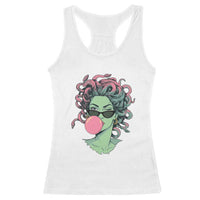 Winking Medusa In Sunglasses Blowing Bubble Gum Racerback Tank Top Funny Greek Mythology Pop Art