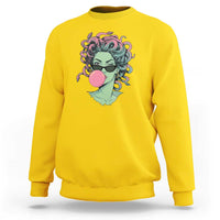 Winking Medusa In Sunglasses Blowing Bubble Gum Sweatshirt Funny Greek Mythology Pop Art