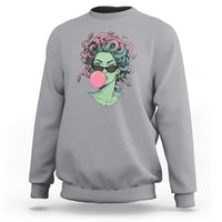 Winking Medusa In Sunglasses Blowing Bubble Gum Sweatshirt Funny Greek Mythology Pop Art