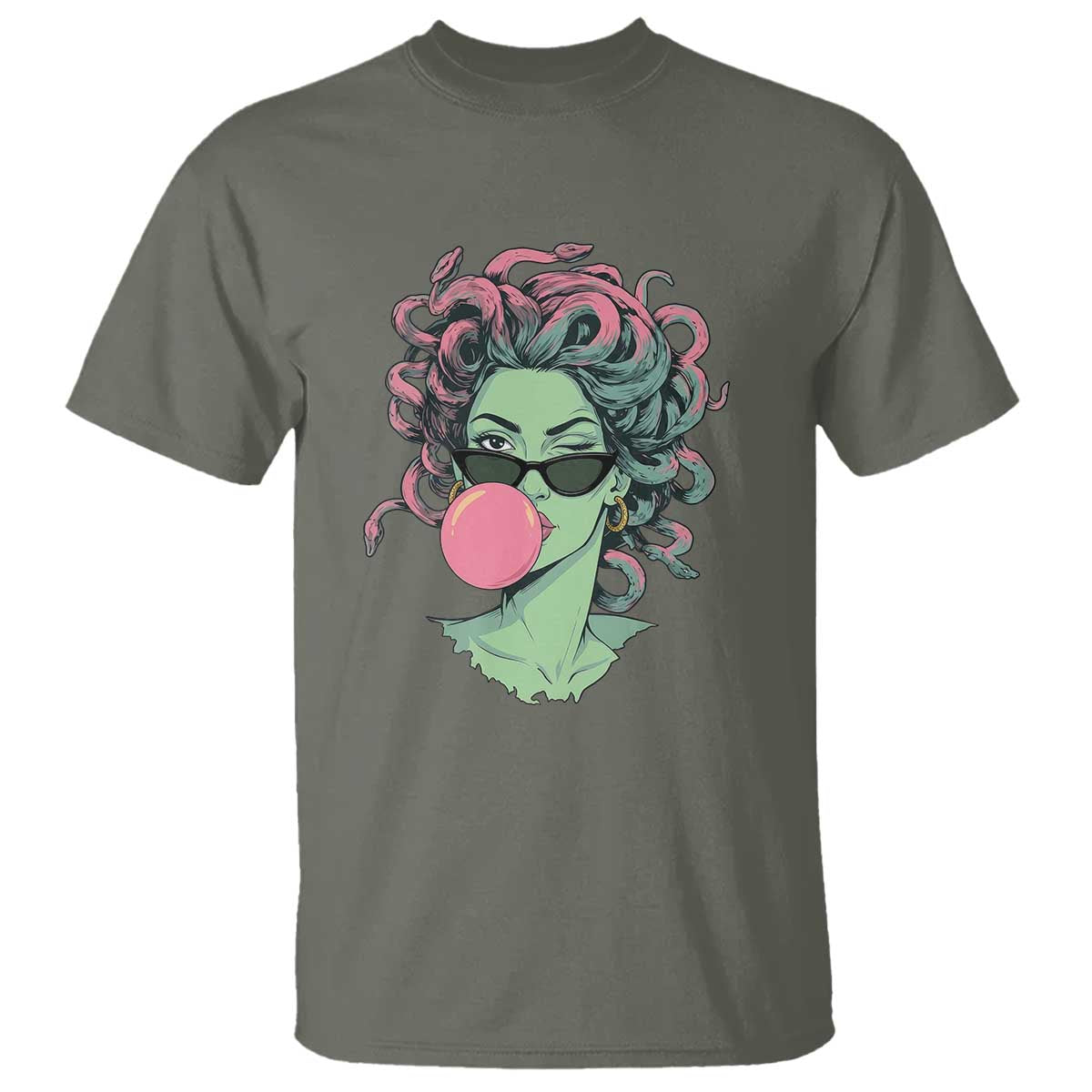 Winking Medusa In Sunglasses Blowing Bubble Gum T Shirt Funny Greek Mythology Pop Art