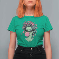 Winking Medusa In Sunglasses Blowing Bubble Gum T Shirt For Women Funny Greek Mythology Pop Art