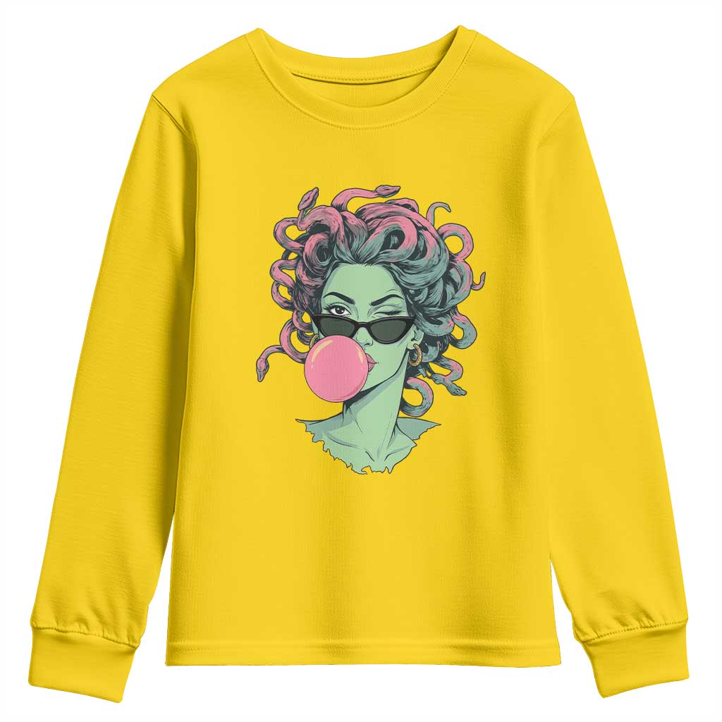 Winking Medusa In Sunglasses Blowing Bubble Gum Youth Sweatshirt Funny Greek Mythology Pop Art