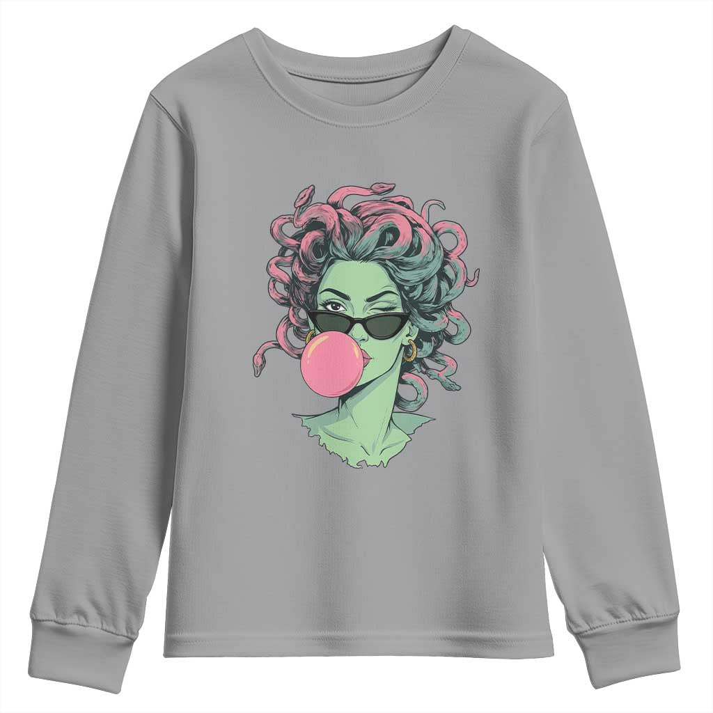 Winking Medusa In Sunglasses Blowing Bubble Gum Youth Sweatshirt Funny Greek Mythology Pop Art