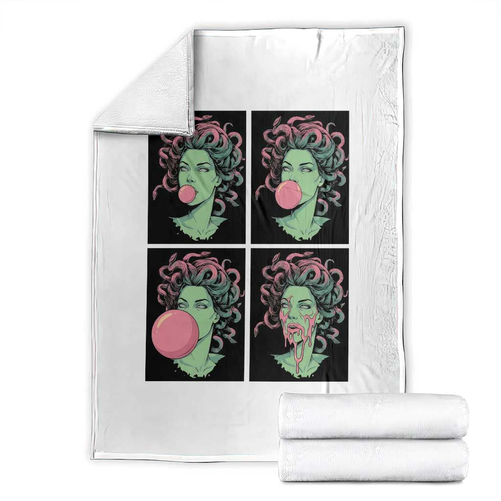 Funny Medusa Blowing Bubble Gum Throw Blanket Greek Mythology Pop Art Gift