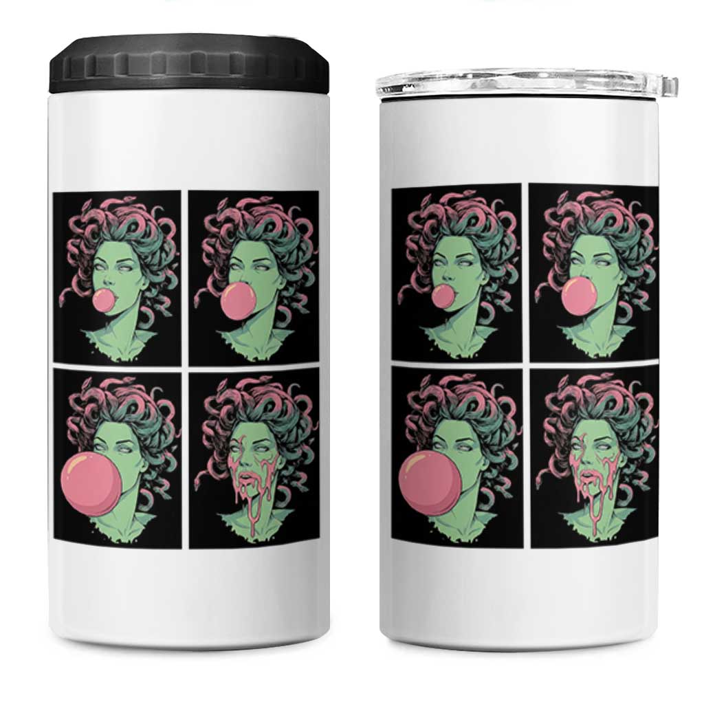 Funny Medusa Blowing Bubble Gum 4 in 1 Can Cooler Tumbler Greek Mythology Pop Art Gift