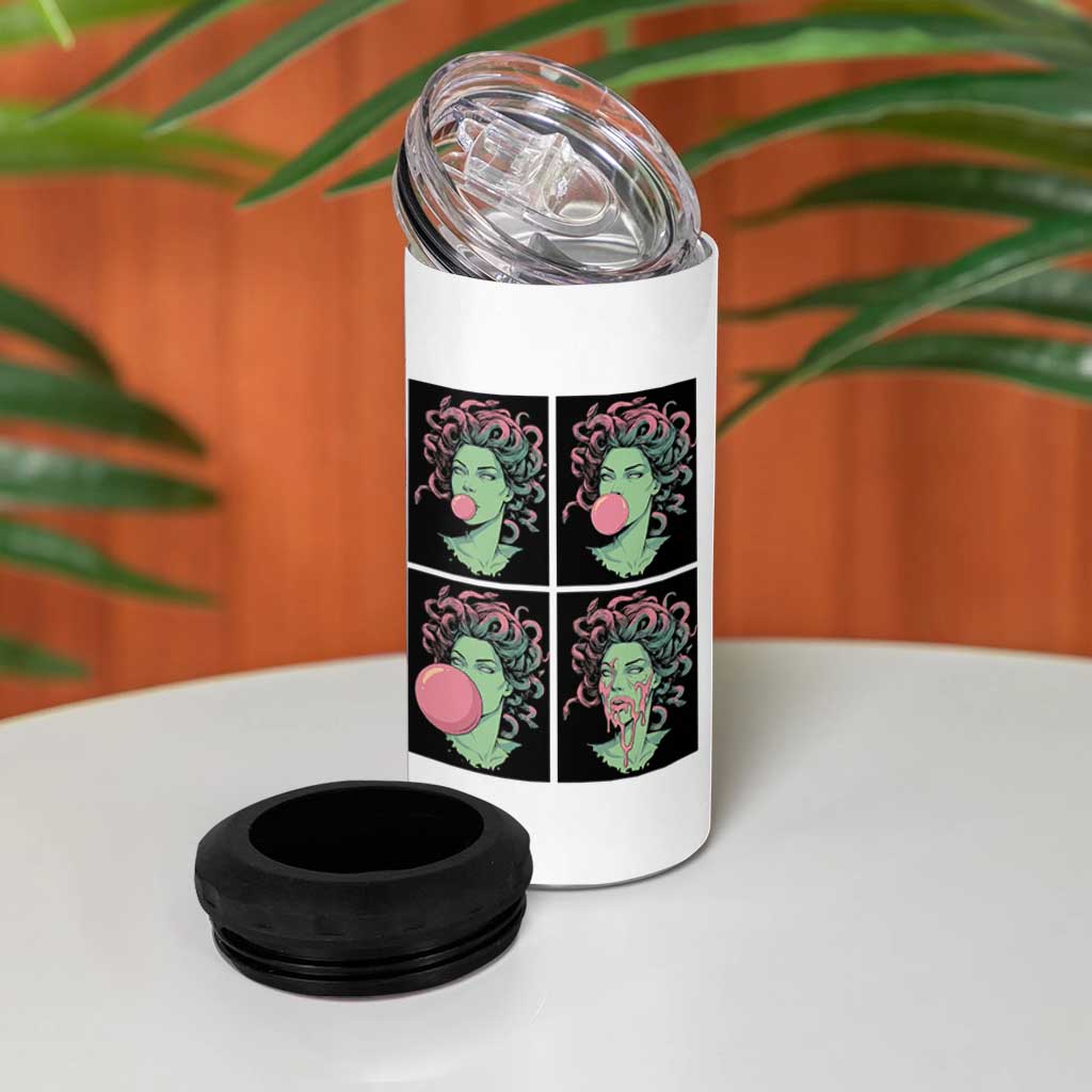 Funny Medusa Blowing Bubble Gum 4 in 1 Can Cooler Tumbler Greek Mythology Pop Art Gift