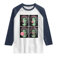 Funny Medusa Blowing Bubble Gum Raglan Shirt Greek Mythology Pop Art Gift