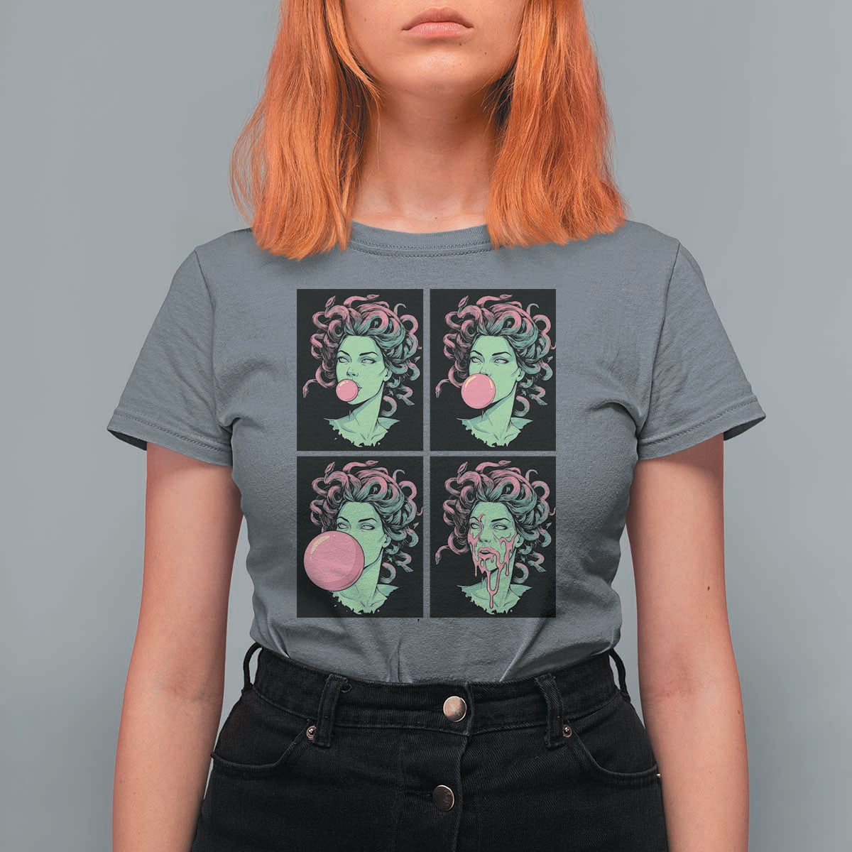Funny Medusa Blowing Bubble Gum T Shirt For Women Greek Mythology Pop Art Gift
