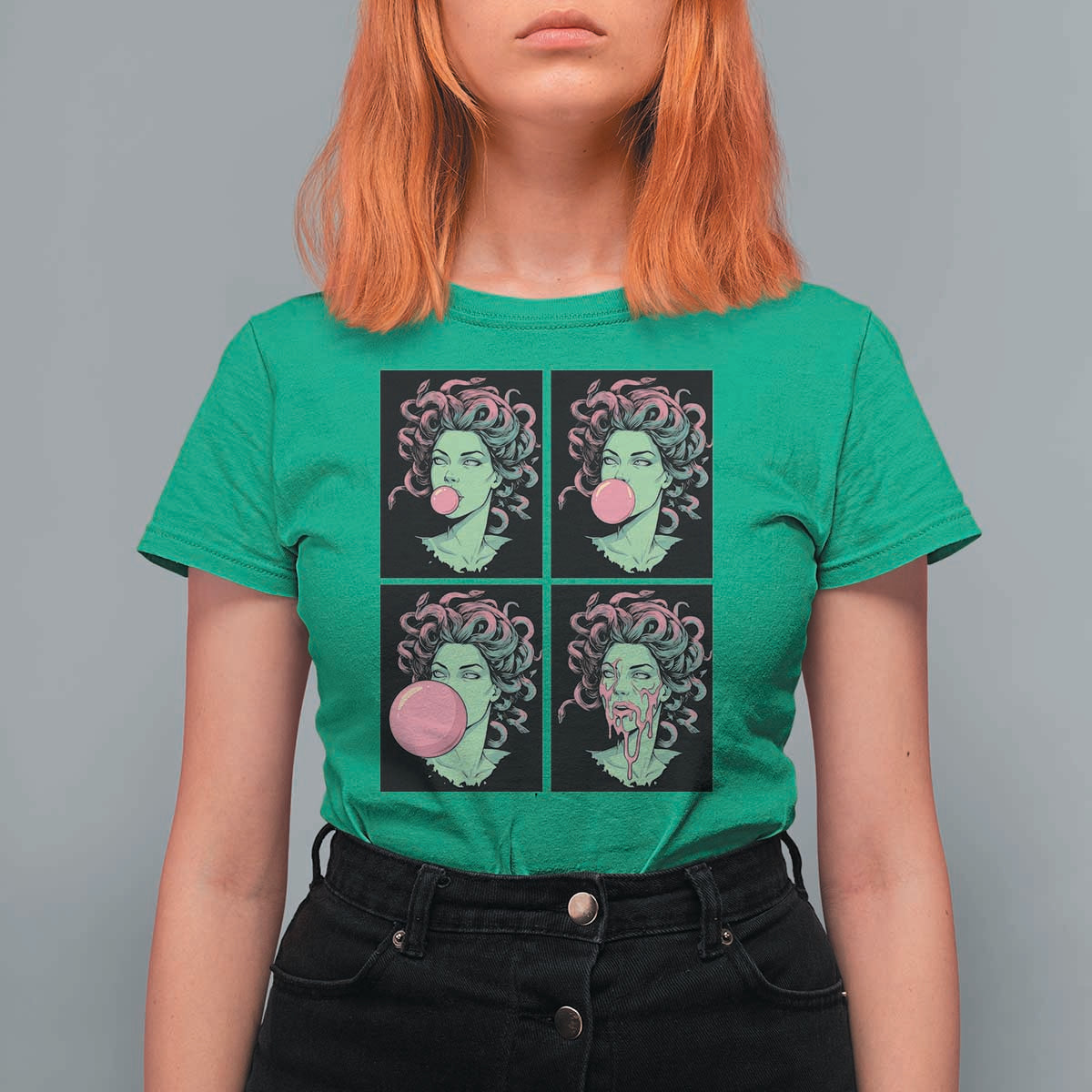 Funny Medusa Blowing Bubble Gum T Shirt For Women Greek Mythology Pop Art Gift