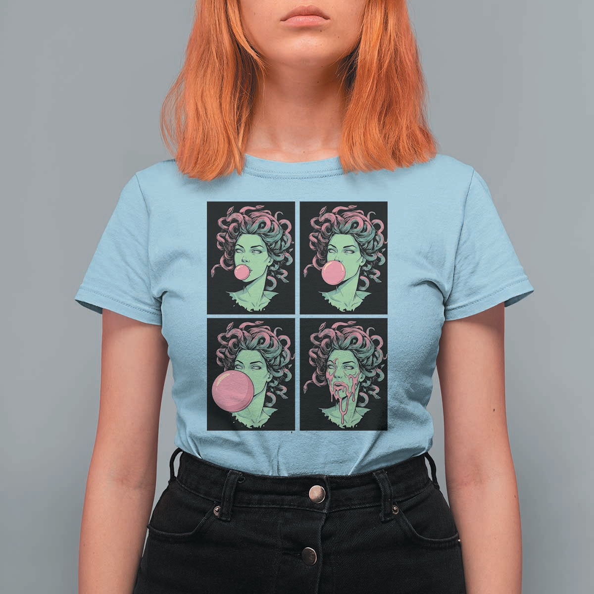 Funny Medusa Blowing Bubble Gum T Shirt For Women Greek Mythology Pop Art Gift