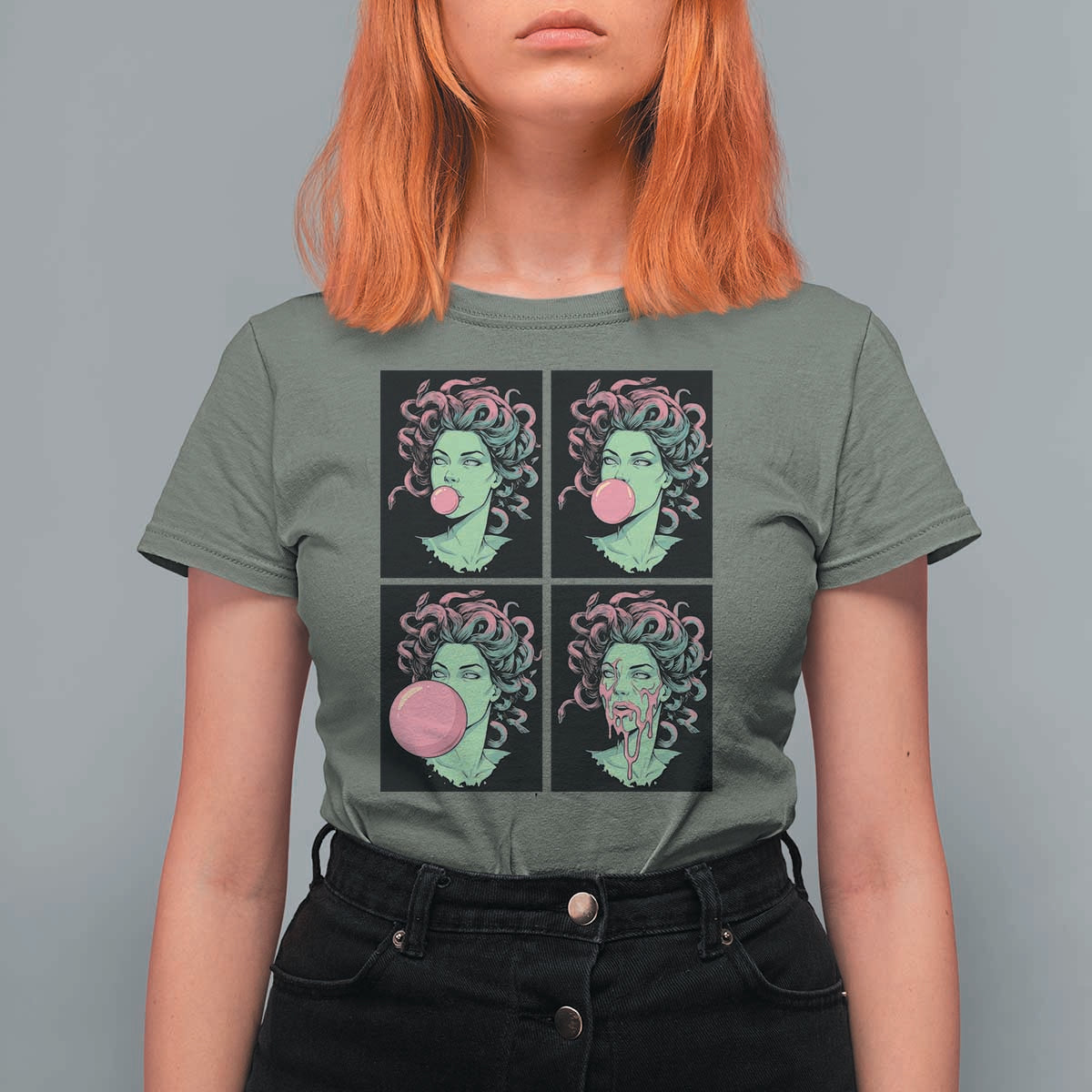 Funny Medusa Blowing Bubble Gum T Shirt For Women Greek Mythology Pop Art Gift