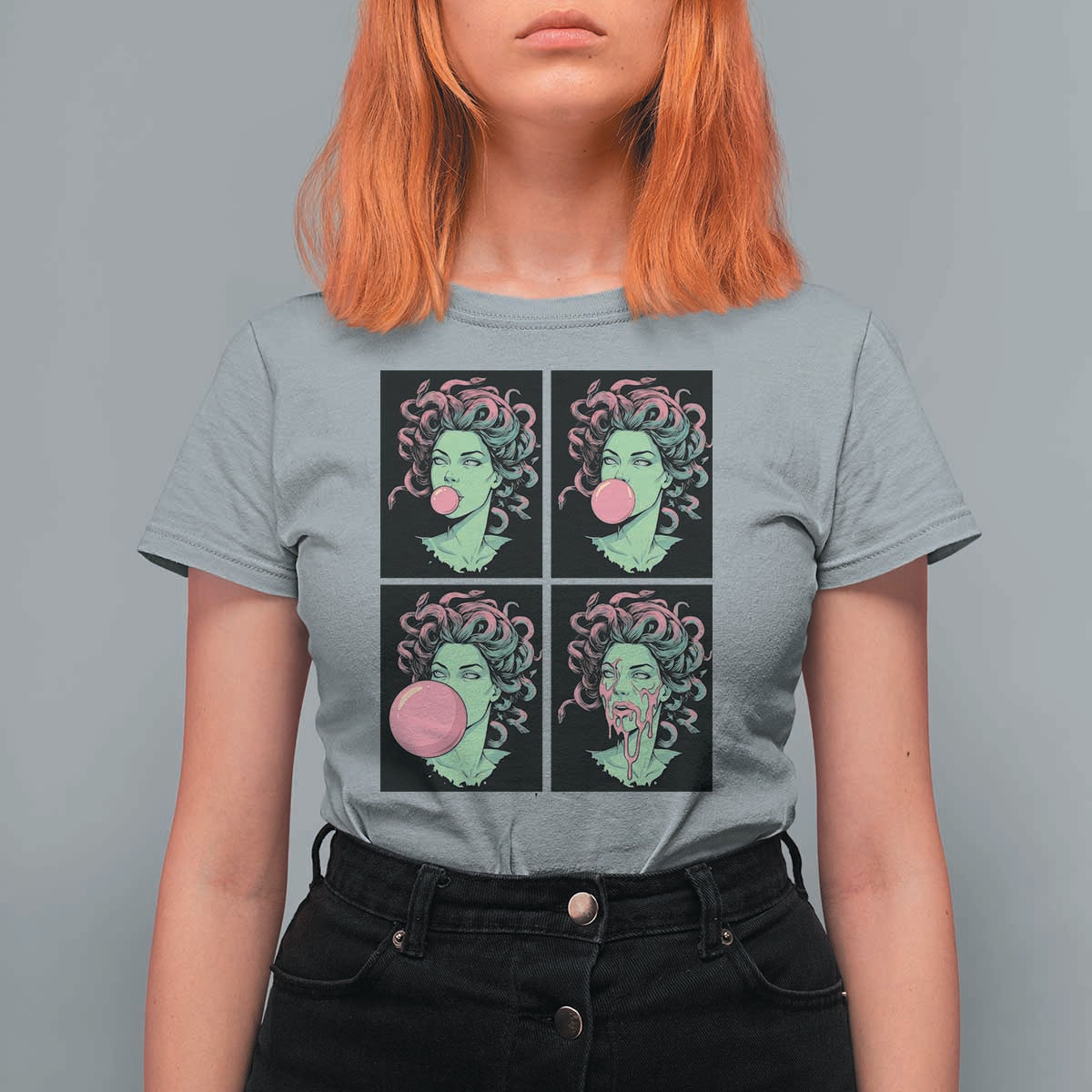 Funny Medusa Blowing Bubble Gum T Shirt For Women Greek Mythology Pop Art Gift