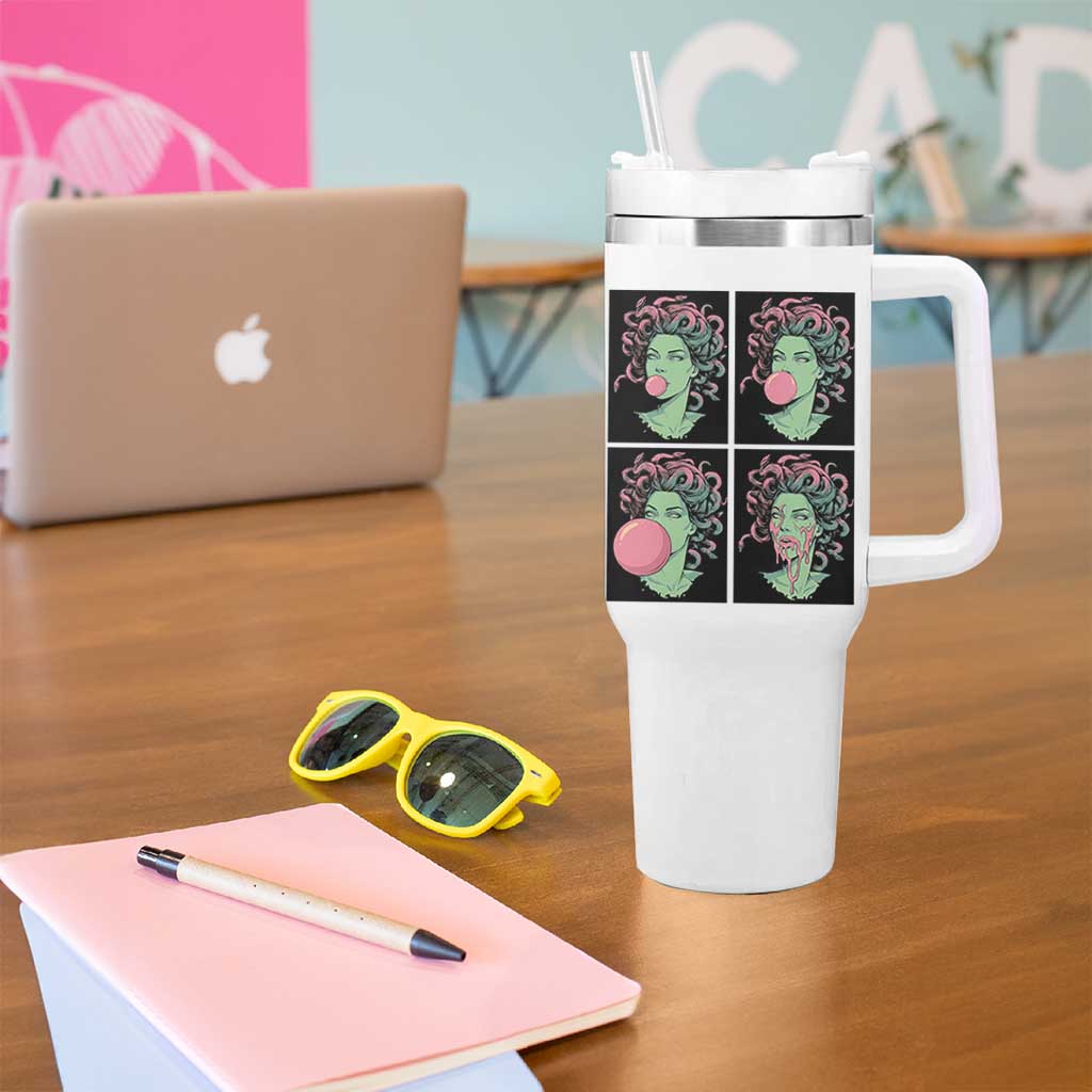 Funny Medusa Blowing Bubble Gum Tumbler With Handle Greek Mythology Pop Art Gift