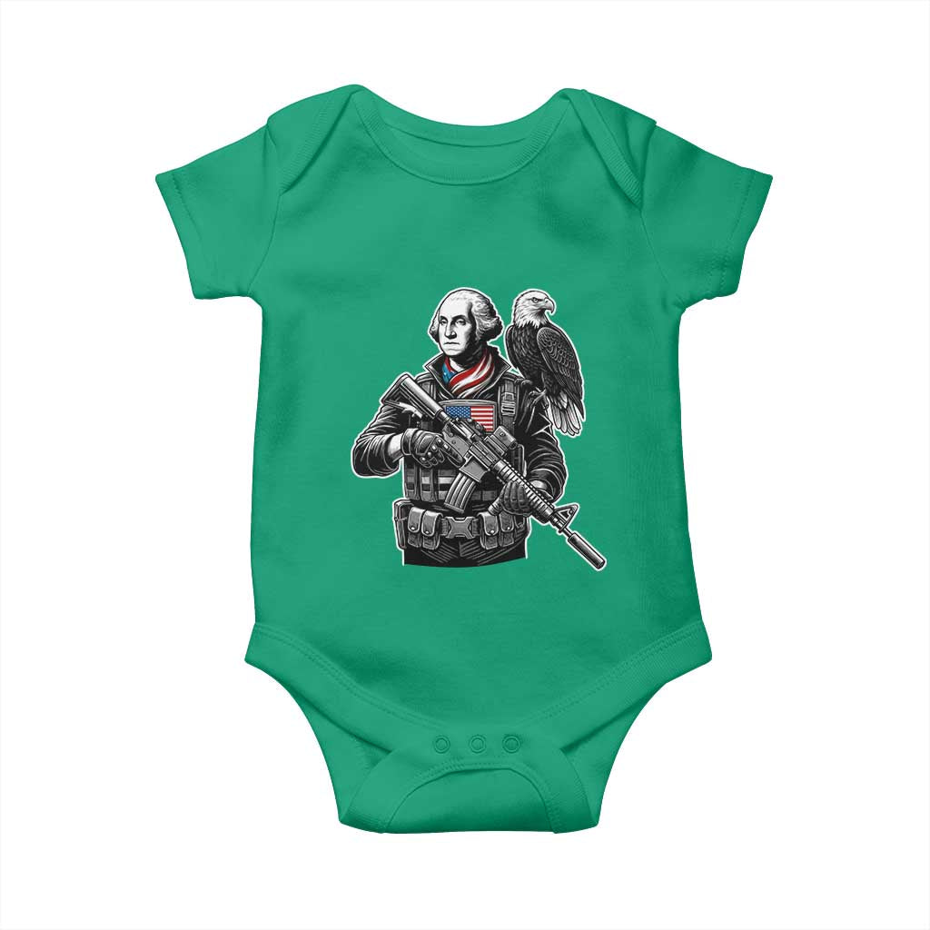 George Washington Tactical Soldier Baby Onesie Military Patriot Bald Eagle USA Flag Gift