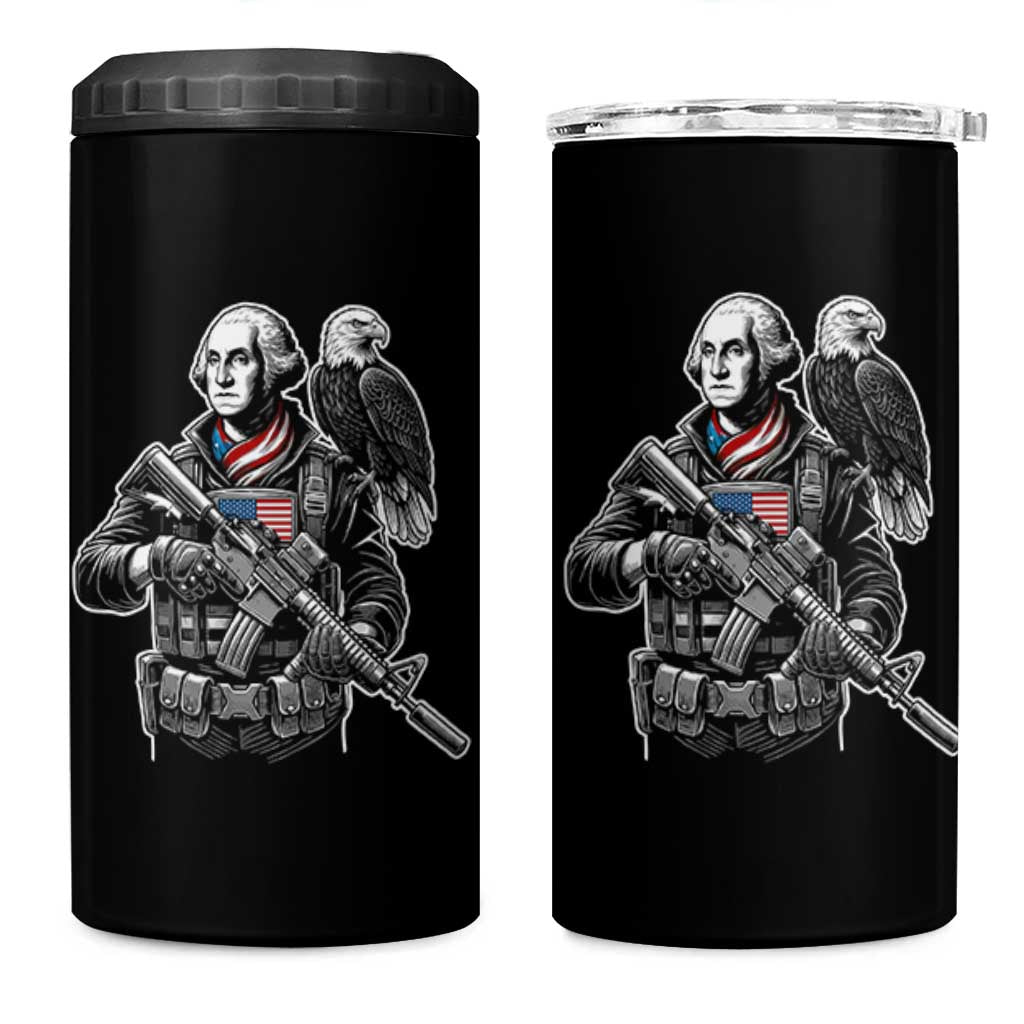 George Washington Tactical Soldier 4 in 1 Can Cooler Tumbler Military Patriot Bald Eagle USA Flag Gift