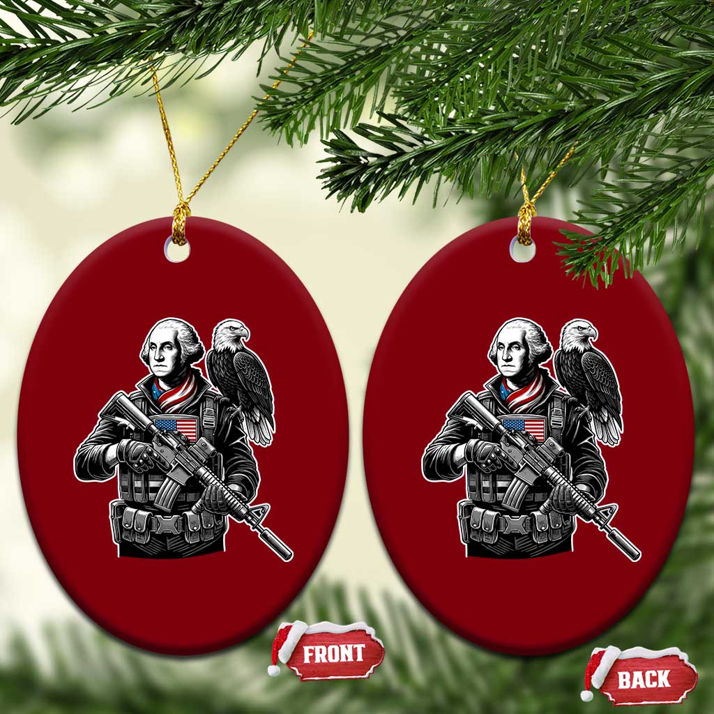 George Washington Tactical Soldier Ceramic Ornament Military Patriot Bald Eagle USA Flag Gift