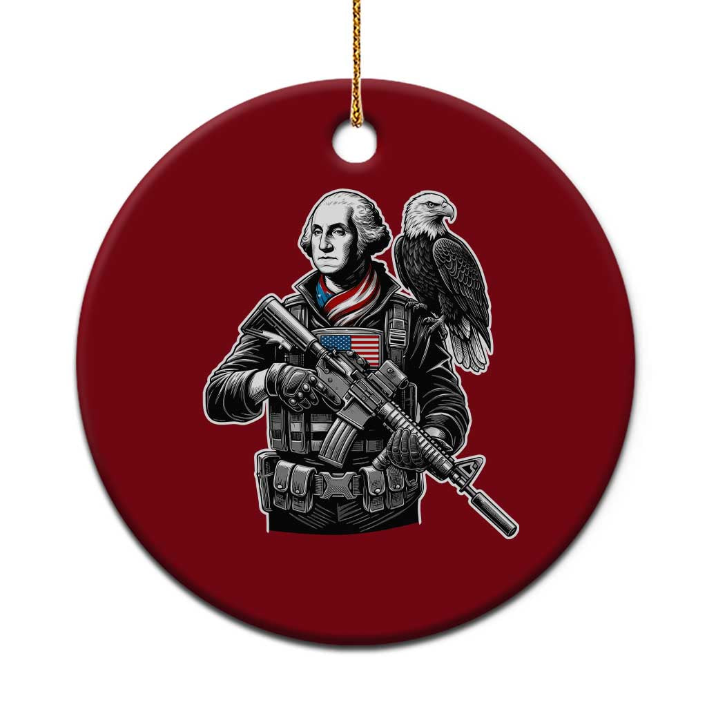 George Washington Tactical Soldier Ceramic Ornament Military Patriot Bald Eagle USA Flag Gift