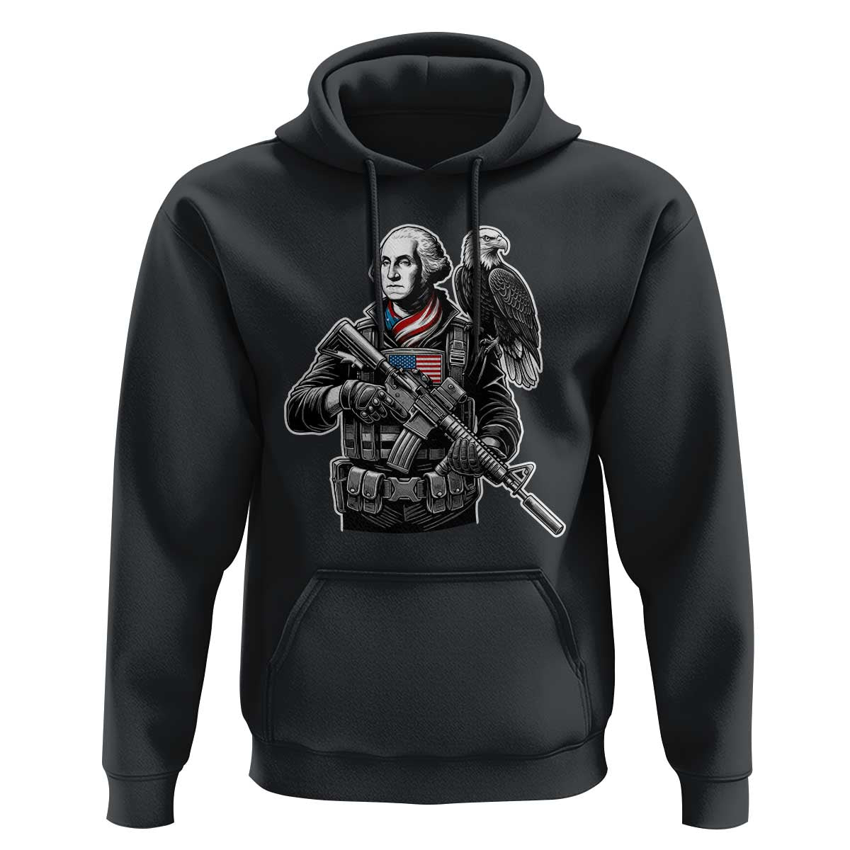 George Washington Tactical Soldier Hoodie Military Patriot Bald Eagle USA Flag Gift