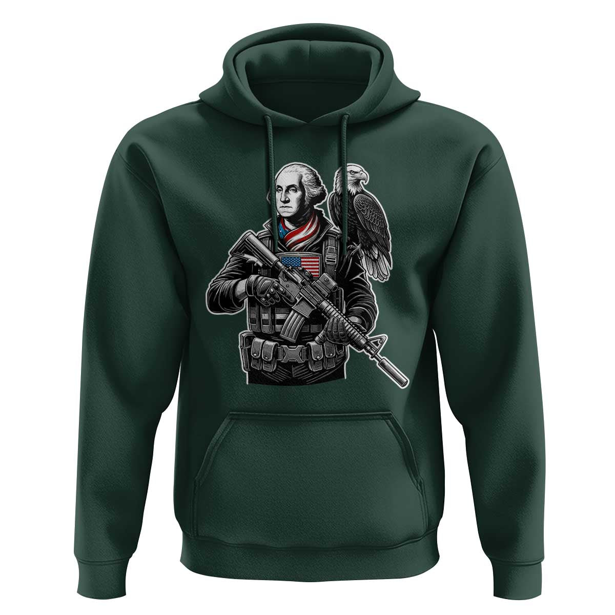 George Washington Tactical Soldier Hoodie Military Patriot Bald Eagle USA Flag Gift