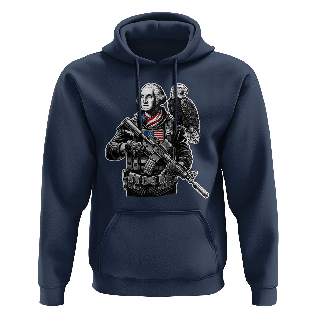 George Washington Tactical Soldier Hoodie Military Patriot Bald Eagle USA Flag Gift