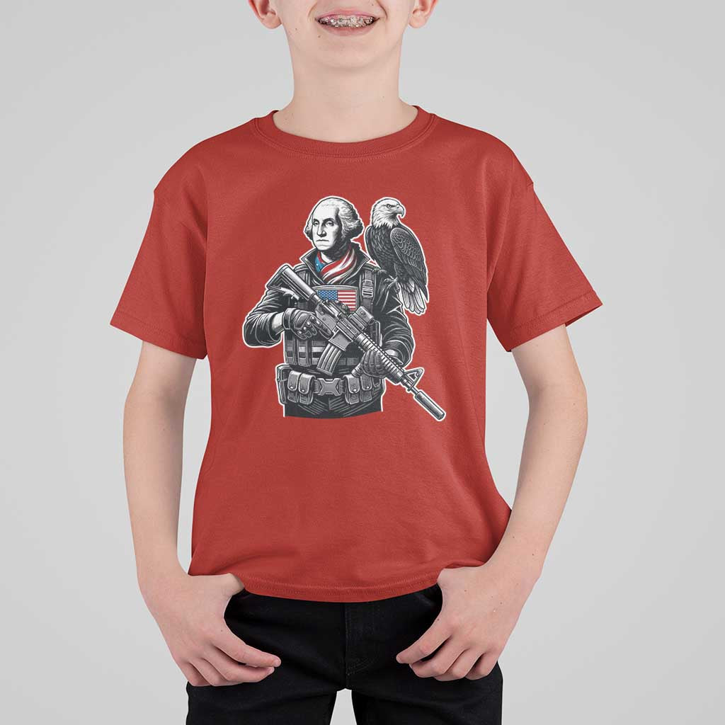 George Washington Tactical Soldier T Shirt For Kid Military Patriot Bald Eagle USA Flag Gift