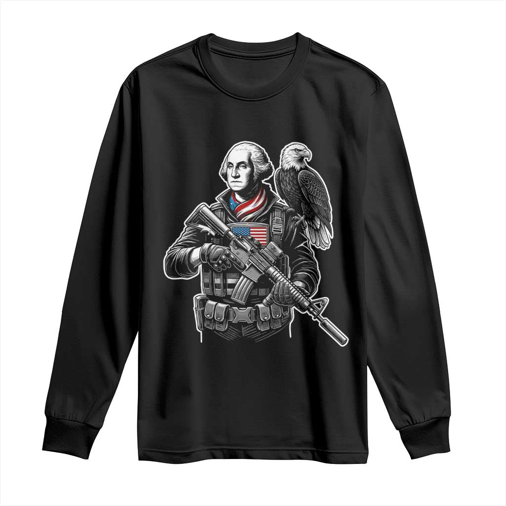 George Washington Tactical Soldier Long Sleeve Shirt Military Patriot Bald Eagle USA Flag Gift