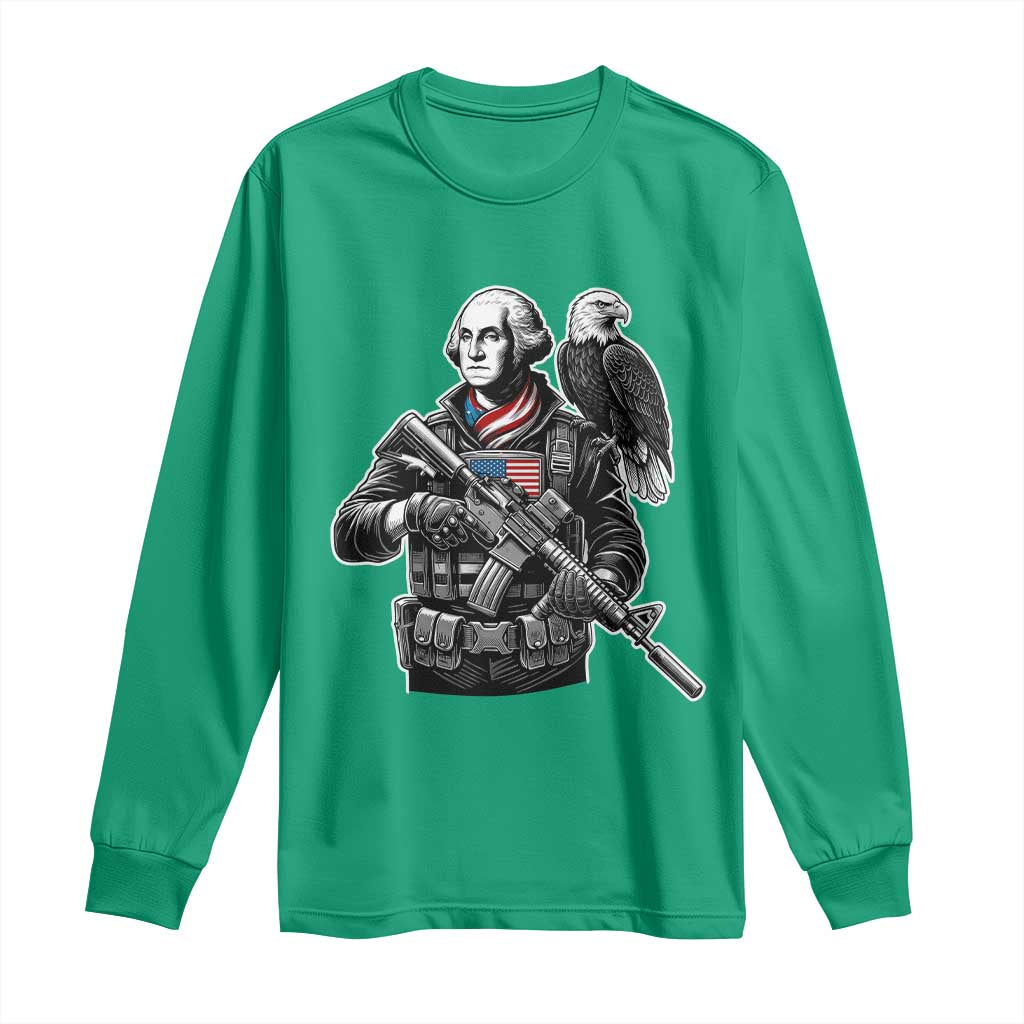George Washington Tactical Soldier Long Sleeve Shirt Military Patriot Bald Eagle USA Flag Gift