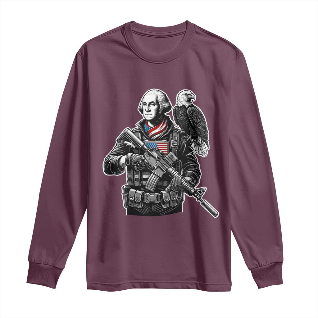 George Washington Tactical Soldier Long Sleeve Shirt Military Patriot Bald Eagle USA Flag Gift