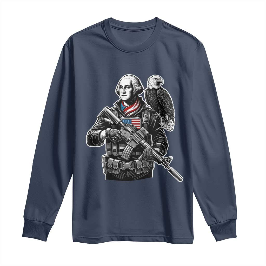 George Washington Tactical Soldier Long Sleeve Shirt Military Patriot Bald Eagle USA Flag Gift