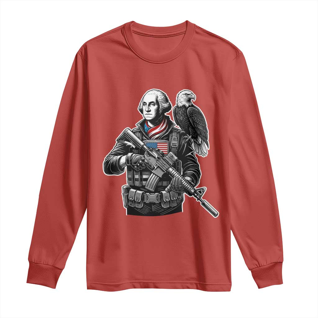George Washington Tactical Soldier Long Sleeve Shirt Military Patriot Bald Eagle USA Flag Gift