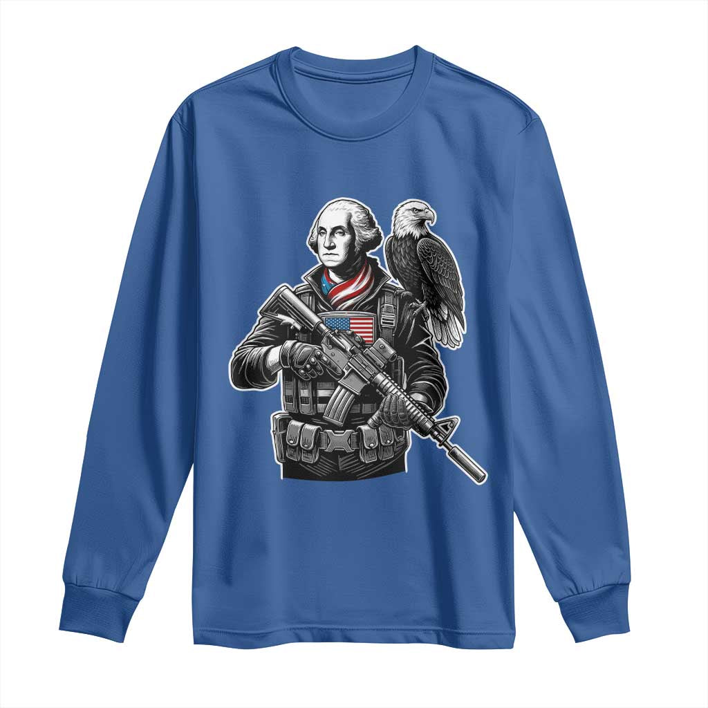 George Washington Tactical Soldier Long Sleeve Shirt Military Patriot Bald Eagle USA Flag Gift