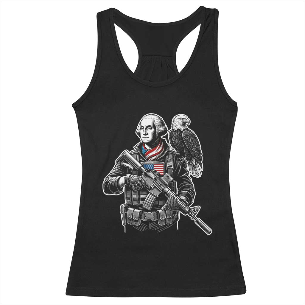 George Washington Tactical Soldier Racerback Tank Top Military Patriot Bald Eagle USA Flag Gift