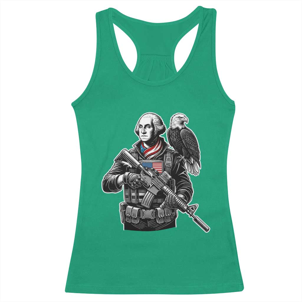 George Washington Tactical Soldier Racerback Tank Top Military Patriot Bald Eagle USA Flag Gift