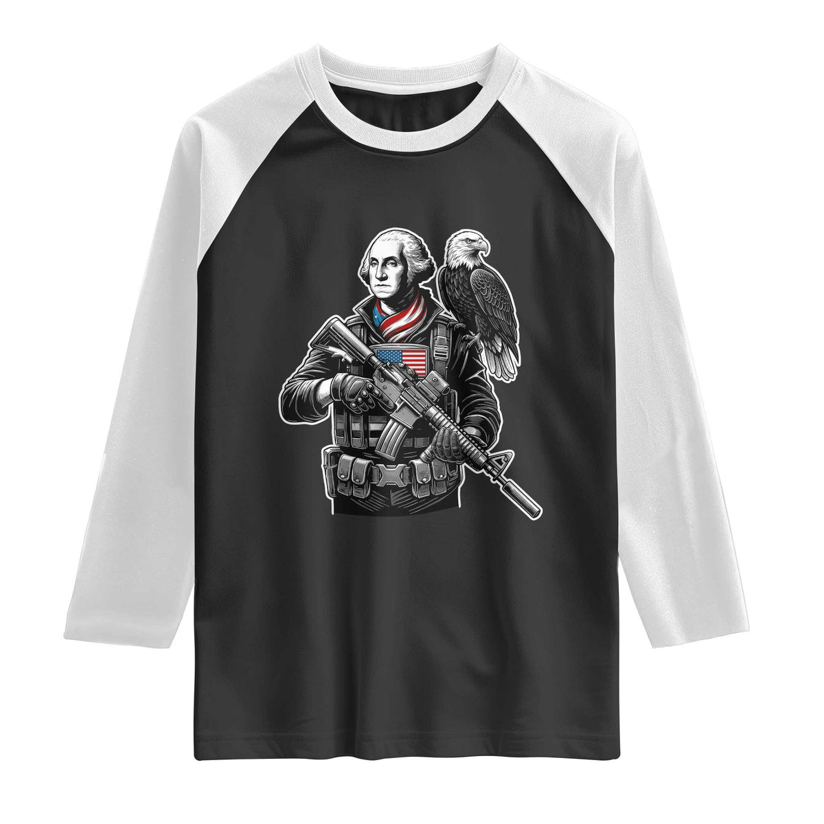 George Washington Tactical Soldier Raglan Shirt Military Patriot Bald Eagle USA Flag Gift