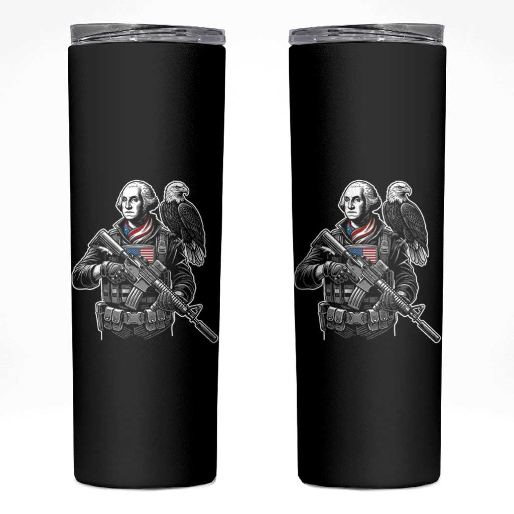 George Washington Tactical Soldier Skinny Tumbler Military Patriot Bald Eagle USA Flag Gift