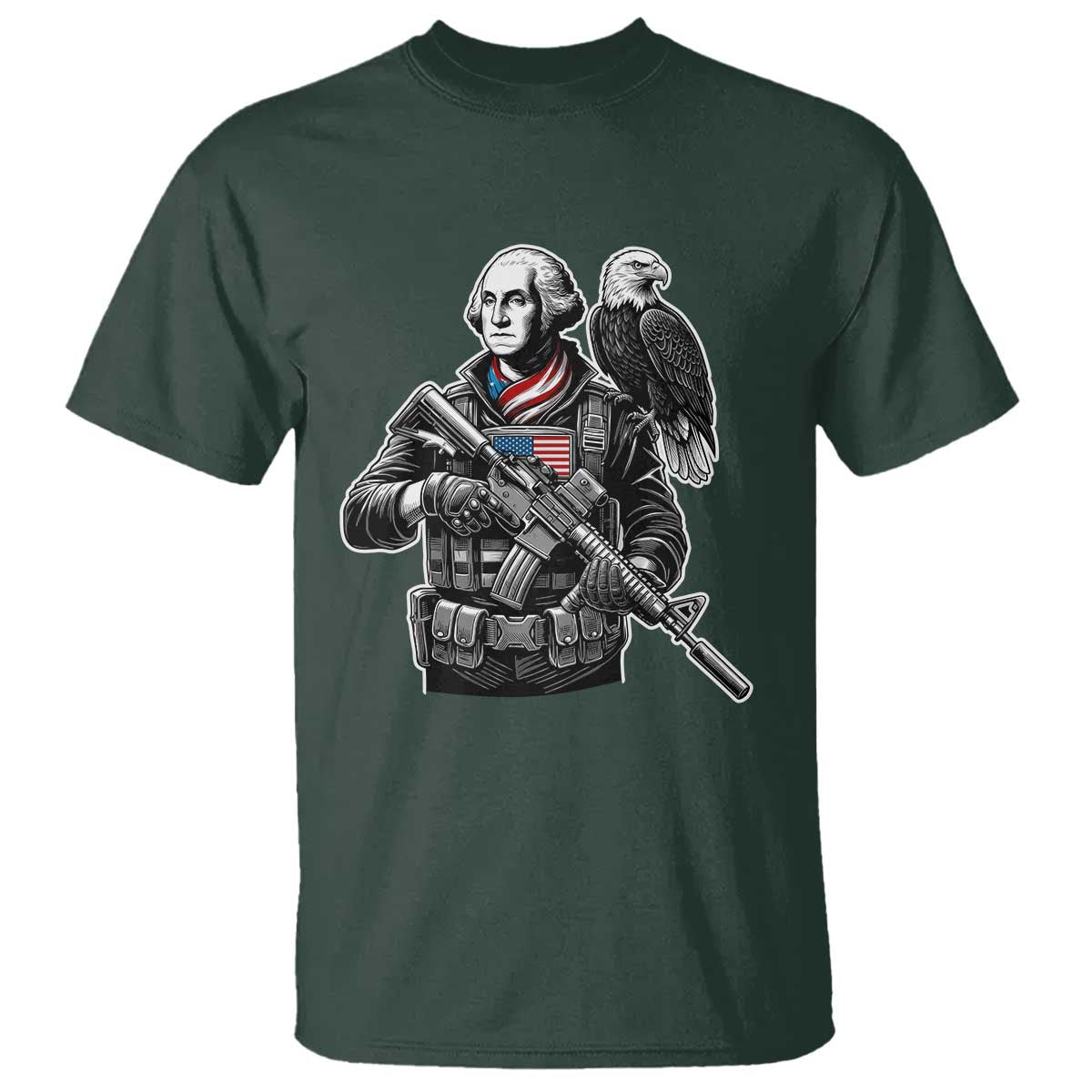 George Washington Tactical Soldier T Shirt Military Patriot Bald Eagle USA Flag Gift