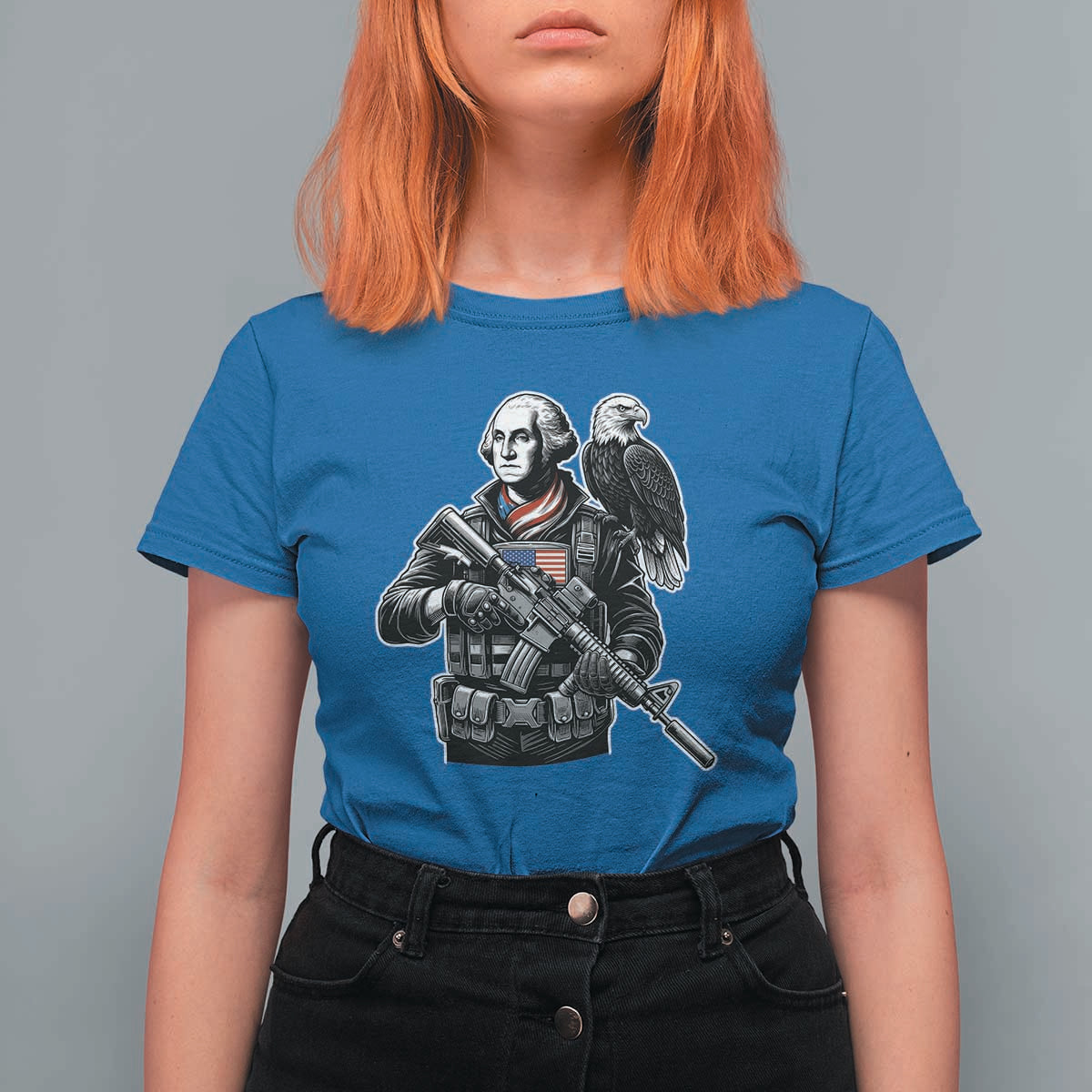 George Washington Tactical Soldier T Shirt For Women Military Patriot Bald Eagle USA Flag Gift