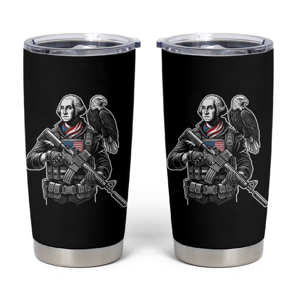 George Washington Tactical Soldier Tumbler Cup Military Patriot Bald Eagle USA Flag Gift