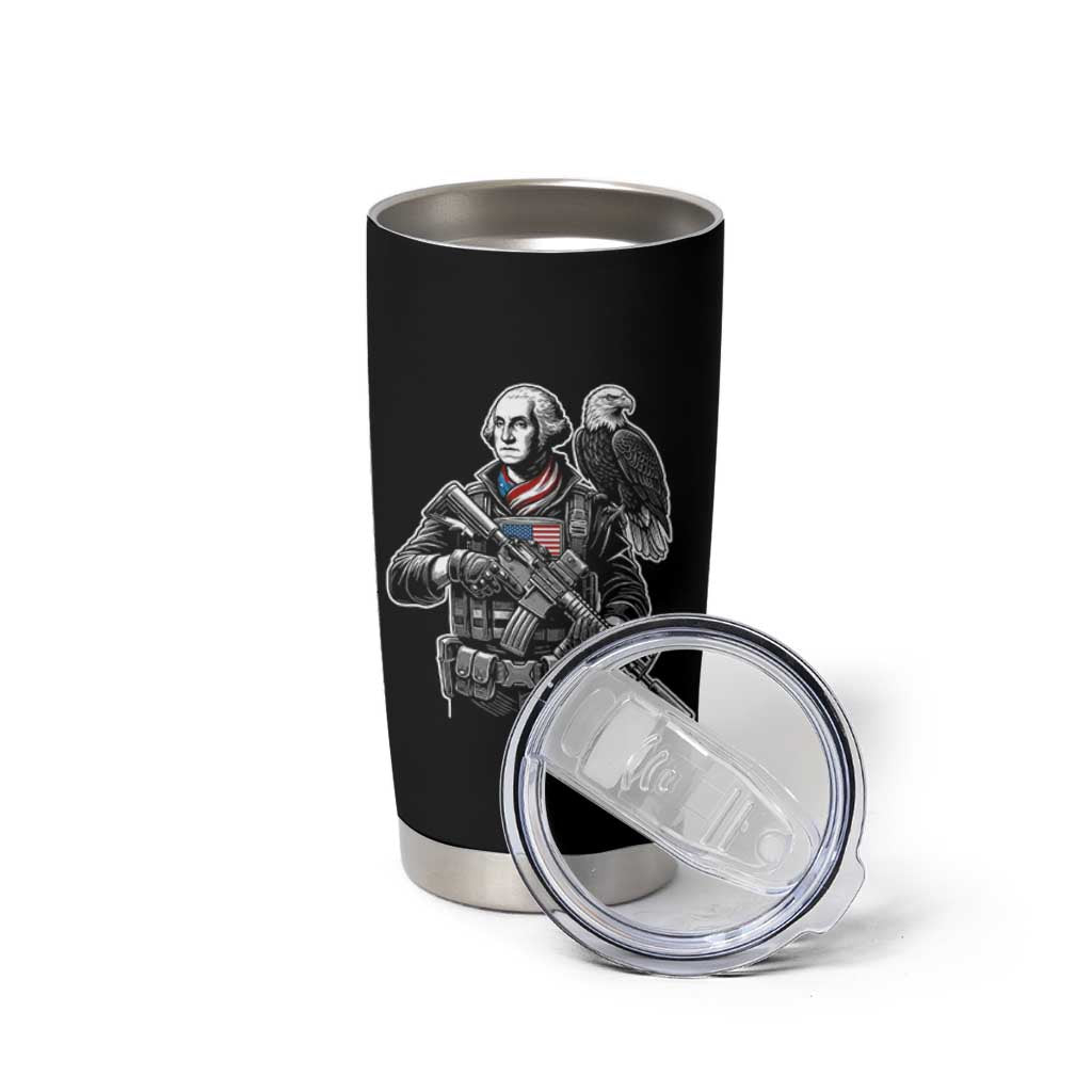 George Washington Tactical Soldier Tumbler Cup Military Patriot Bald Eagle USA Flag Gift