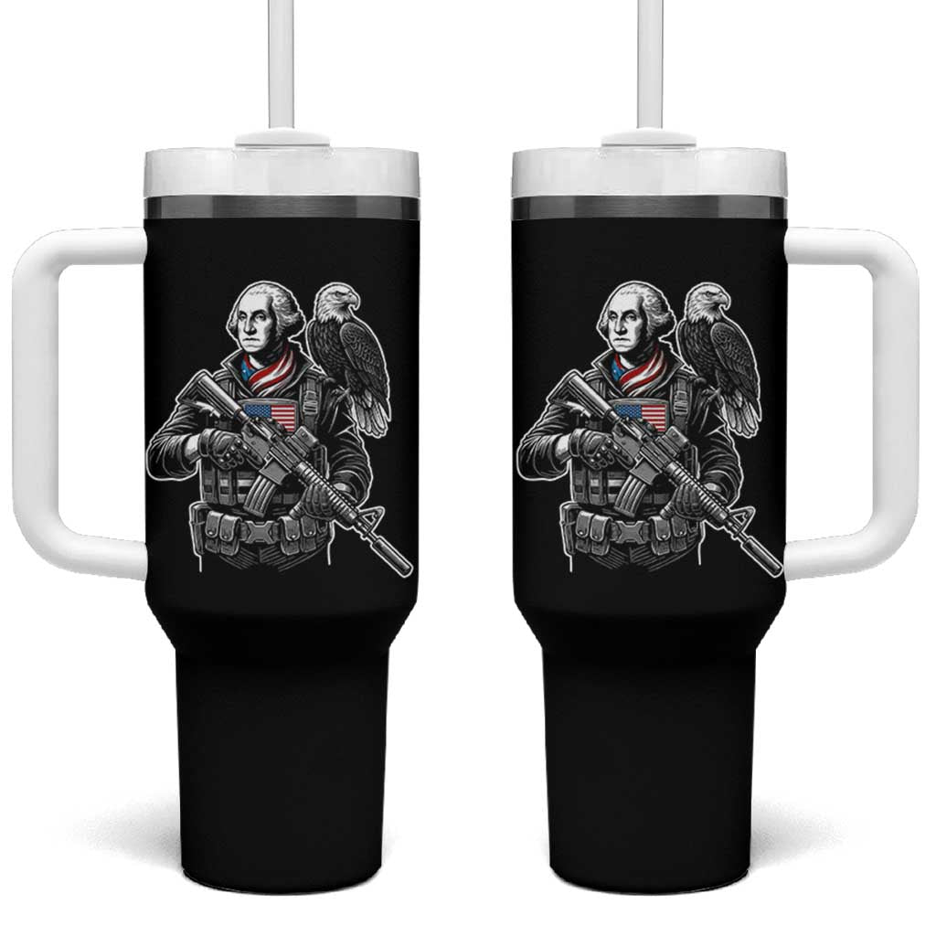 George Washington Tactical Soldier Tumbler With Handle Military Patriot Bald Eagle USA Flag Gift