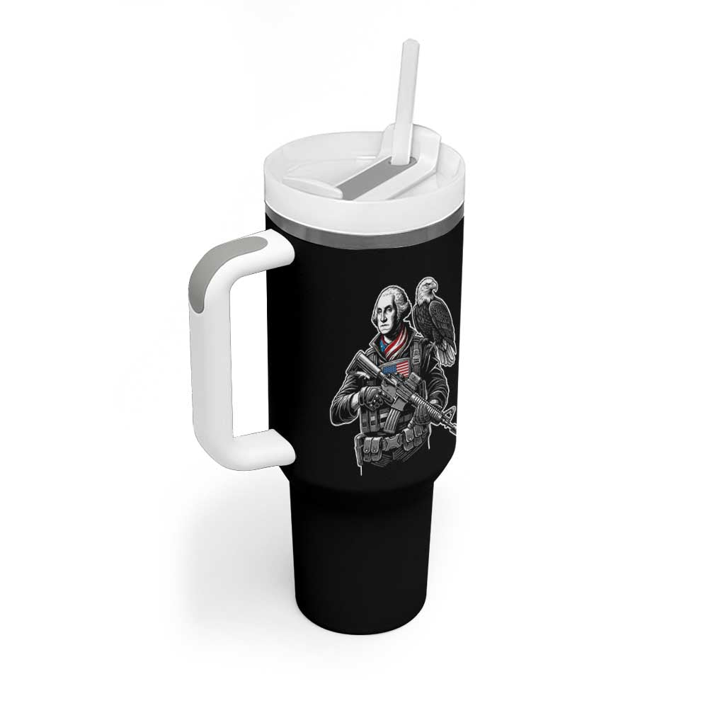 George Washington Tactical Soldier Tumbler With Handle Military Patriot Bald Eagle USA Flag Gift