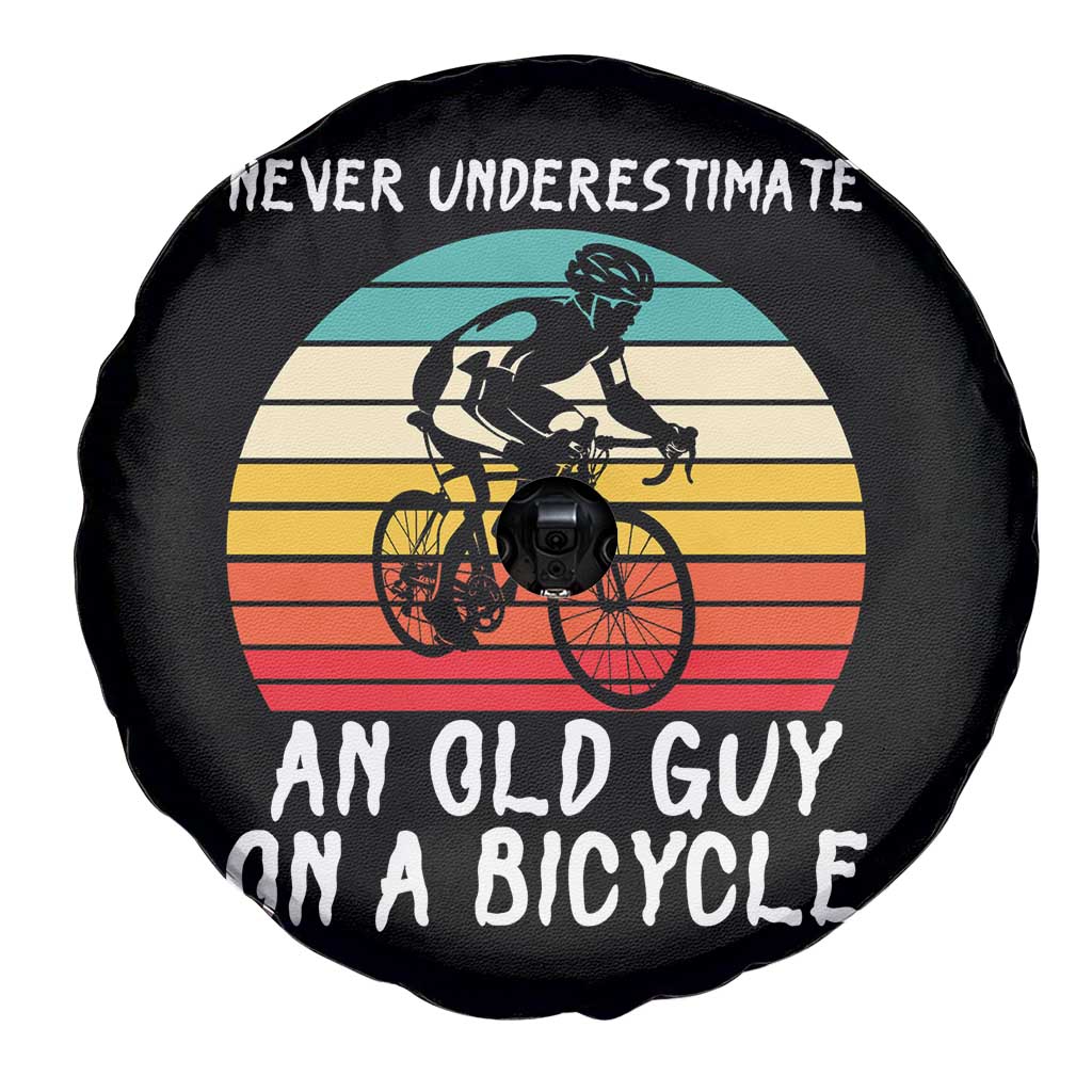 Never Underestimate An Old Guy On A Bicycle Spare Tire Cover Cycling Lover Gift