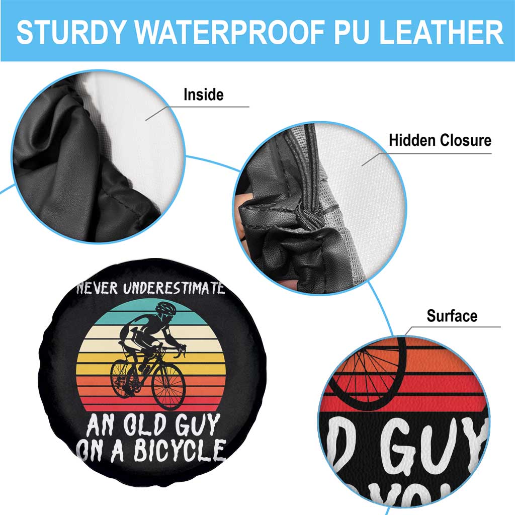 Never Underestimate An Old Guy On A Bicycle Spare Tire Cover Cycling Lover Gift