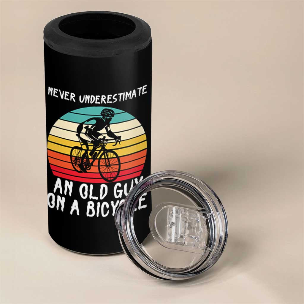 Never Underestimate An Old Guy On A Bicycle 4 in 1 Can Cooler Tumbler Cycling Lover Gift