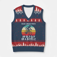 Never Underestimate An Old Guy On A Bicycle V-Neck Knit Sweater Vest Cycling Lover Gift