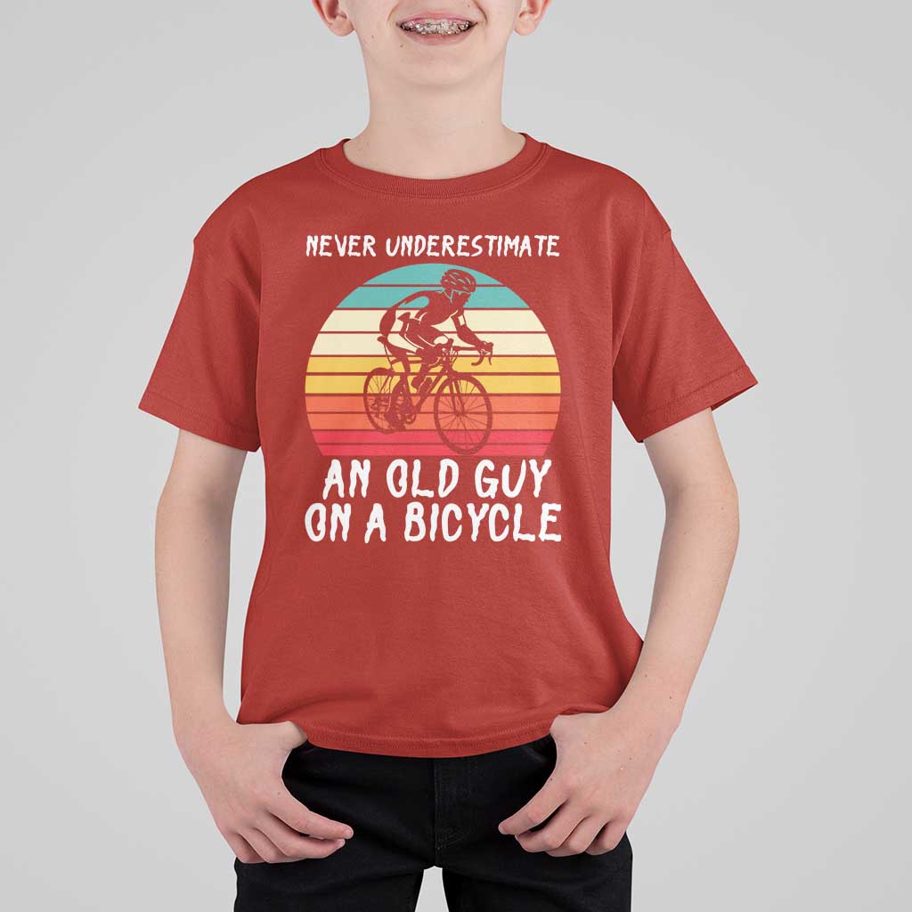 Never Underestimate An Old Guy On A Bicycle T Shirt For Kid Cycling Lover Gift