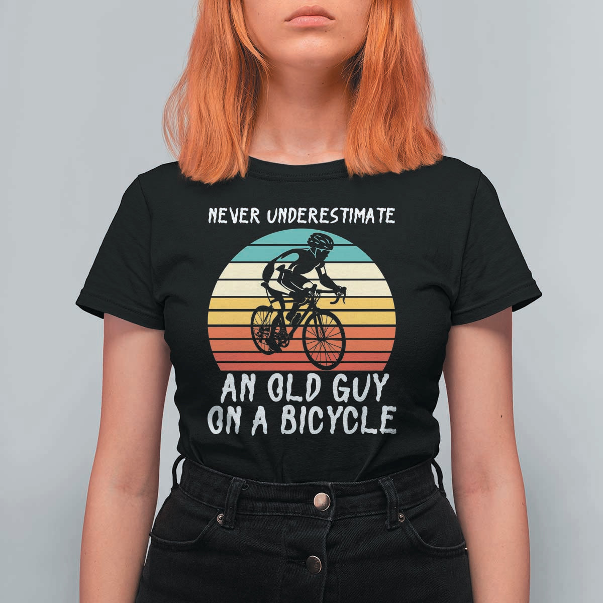Never Underestimate An Old Guy On A Bicycle T Shirt For Women Cycling Lover Gift