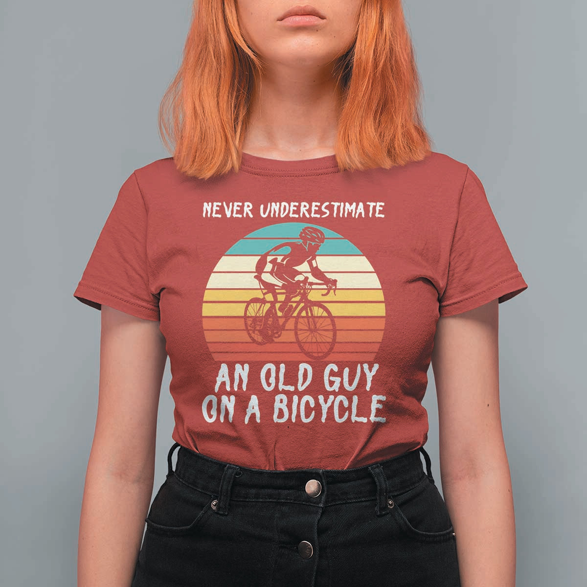 Never Underestimate An Old Guy On A Bicycle T Shirt For Women Cycling Lover Gift