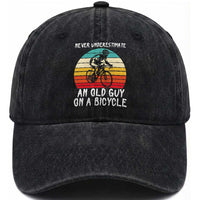 Never Underestimate An Old Guy On A Bicycle Washed Cotton Baseball Cap Cycling Lover Gift